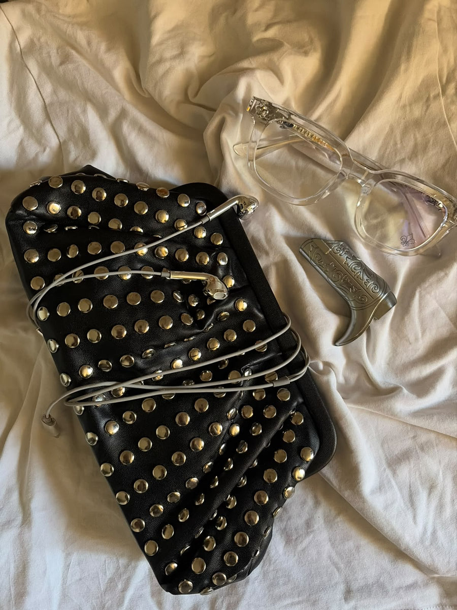 Studded Ruched Clutch Bag