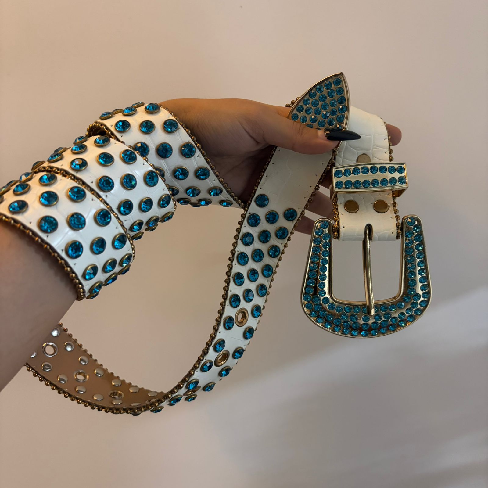 Blue & White Studded Belt
