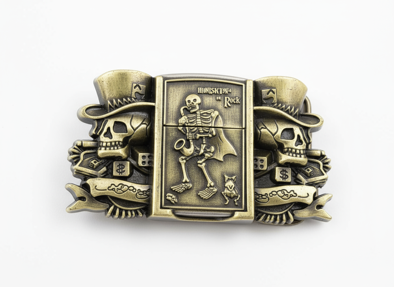 White background product photo of lighter belt buckle
